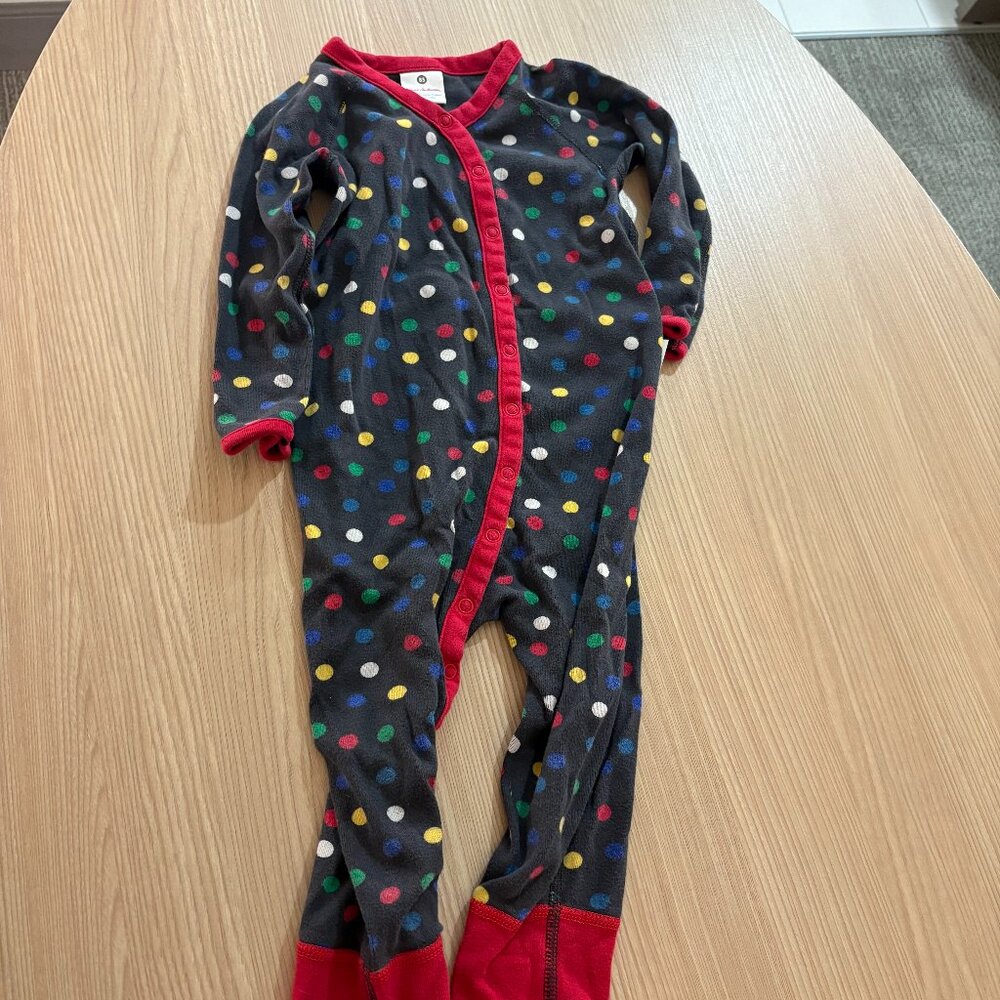 Hanna Andersson Color Happy Romper 2T 85 CM Navy Blue Polka Dots Red Trim Snaps